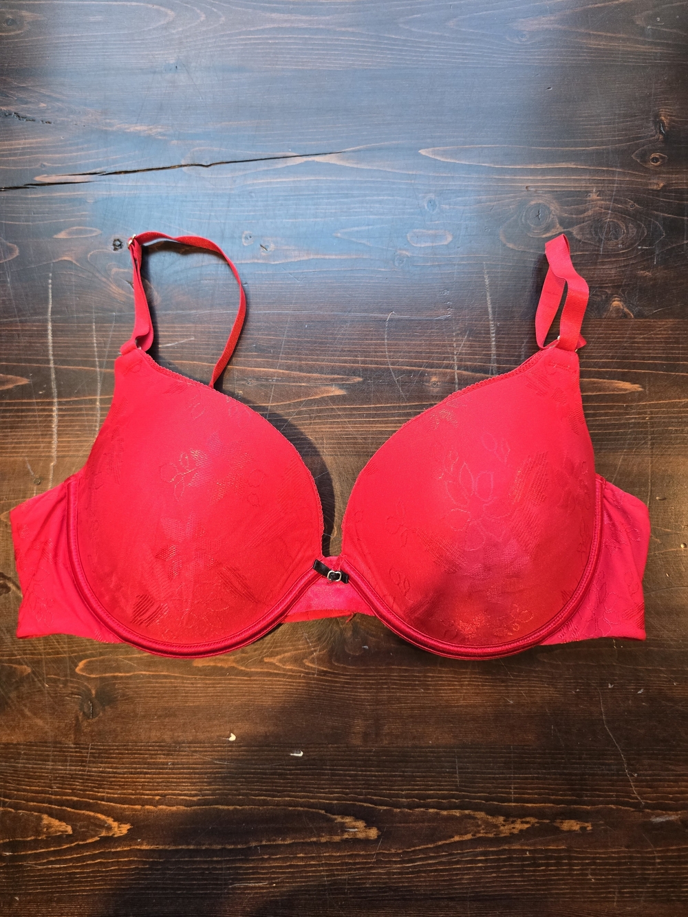Lily of France Red Floral Jacquard Push Up Underwire Bra - 38C Style 2171101
